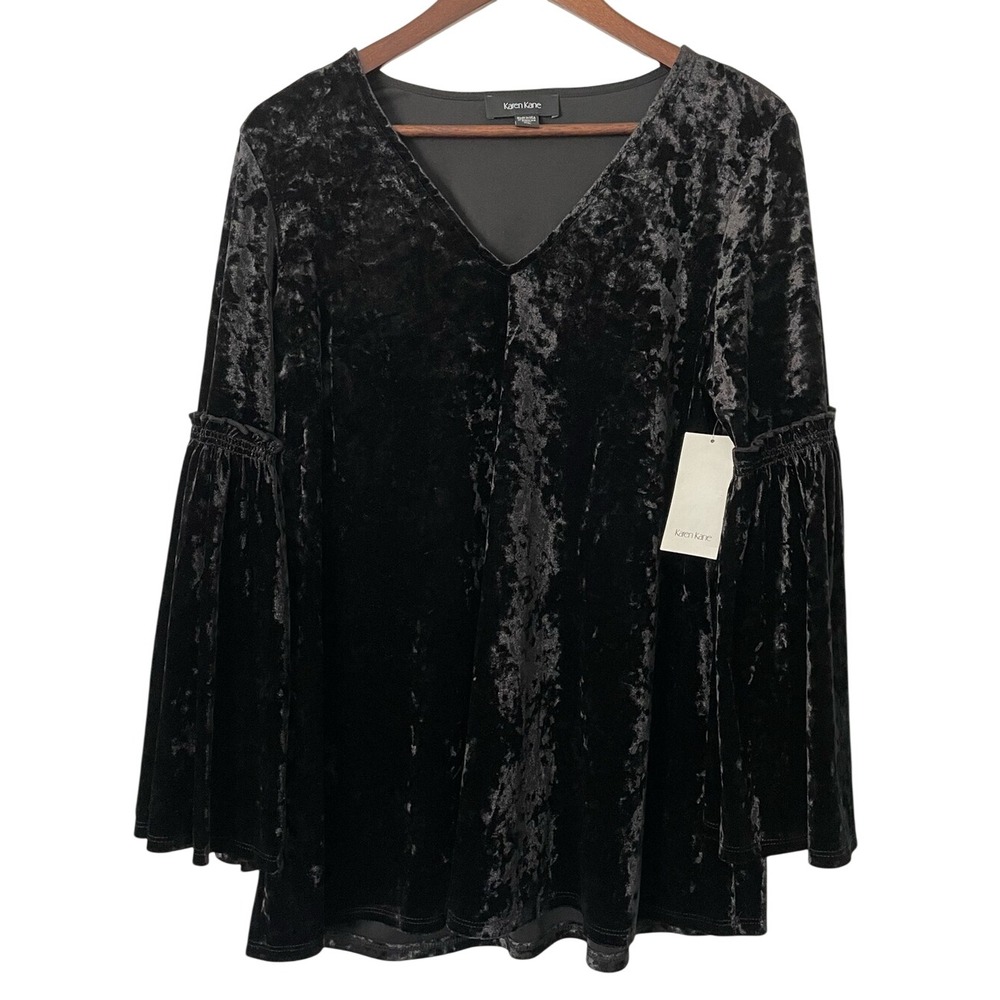 Karen Kane Midnight Sun Velvet Top XL Black Bell Sleeve Boho Gothic Witchy NWT